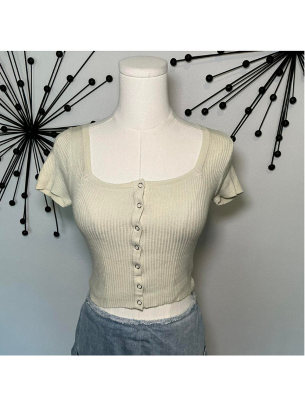 Say What? Cream Ribbed Button Front Crop Top Y2K Coquette